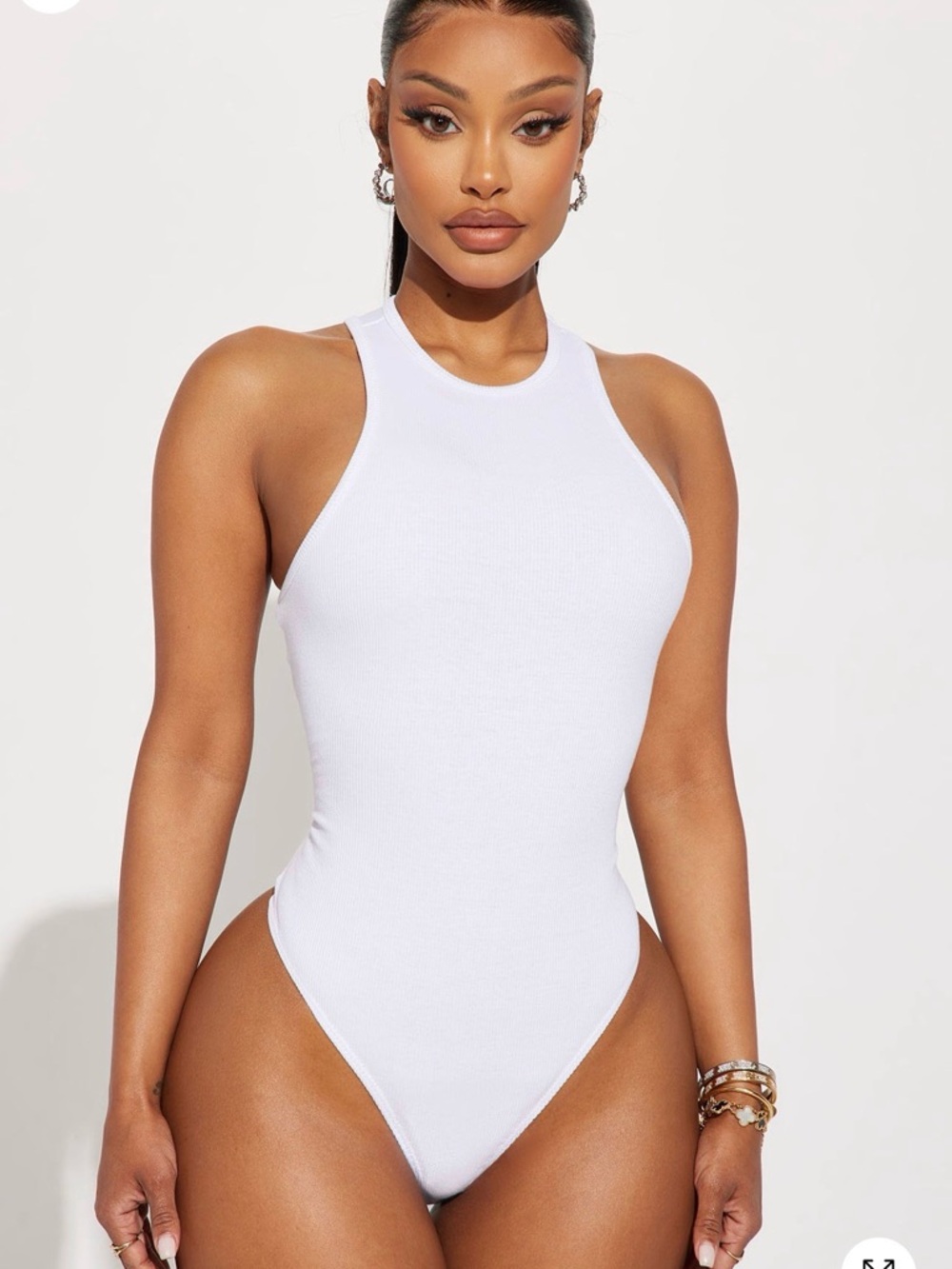 Fashion Nova Model Attitude Racerback Bodysuit - White Ribbed High Neck Bodysuit